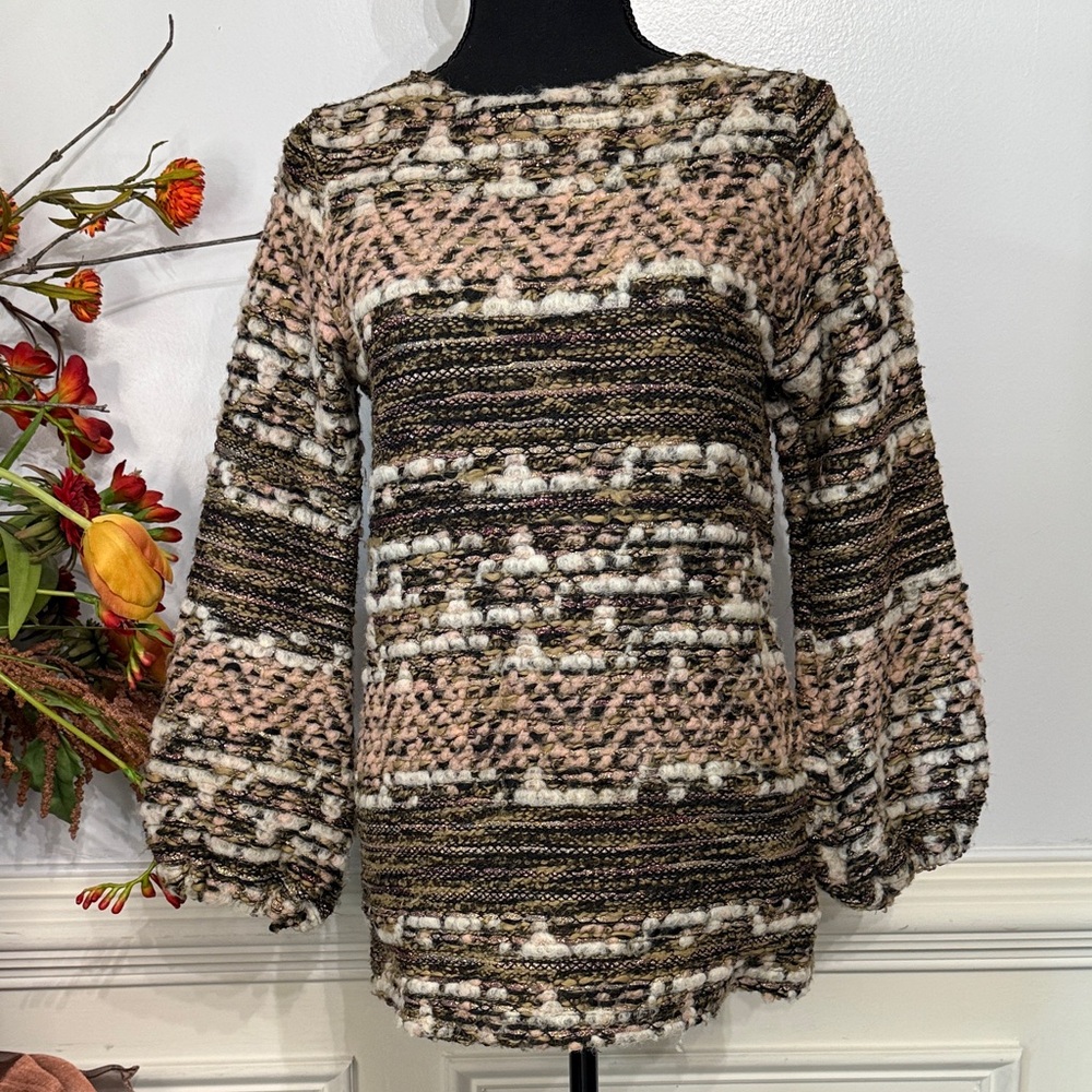 Zara Special Edition Textured Tweed Knit Long Sleeve Metallic Sweater S